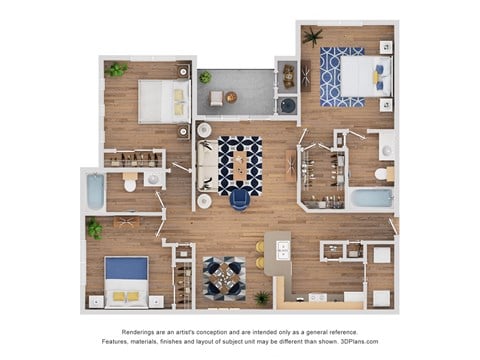 Floor plan for 3 beds, 2 baths, 1218 sqft